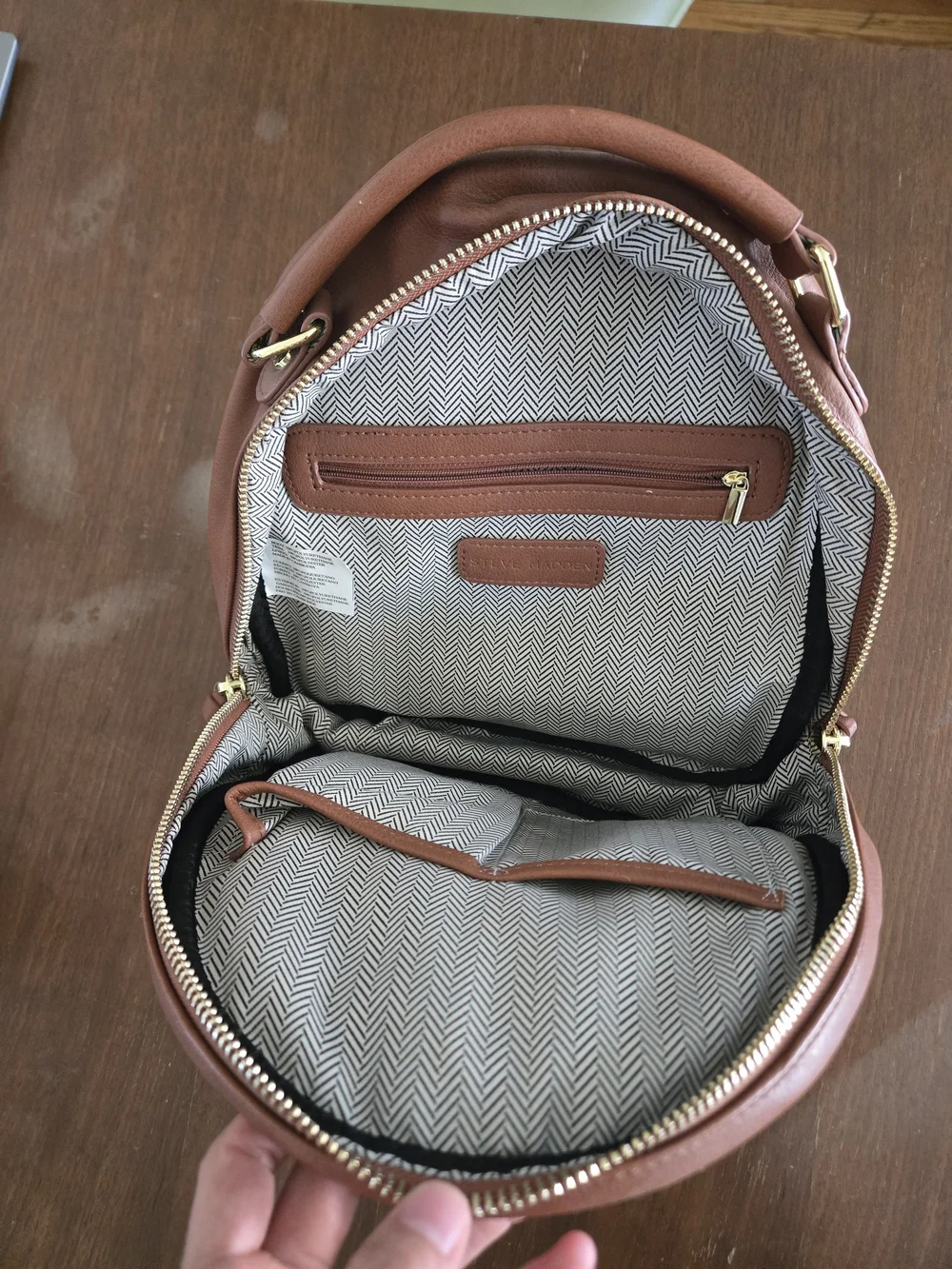 Steve Madden Brown Faux Leather Backpack with Front Zip